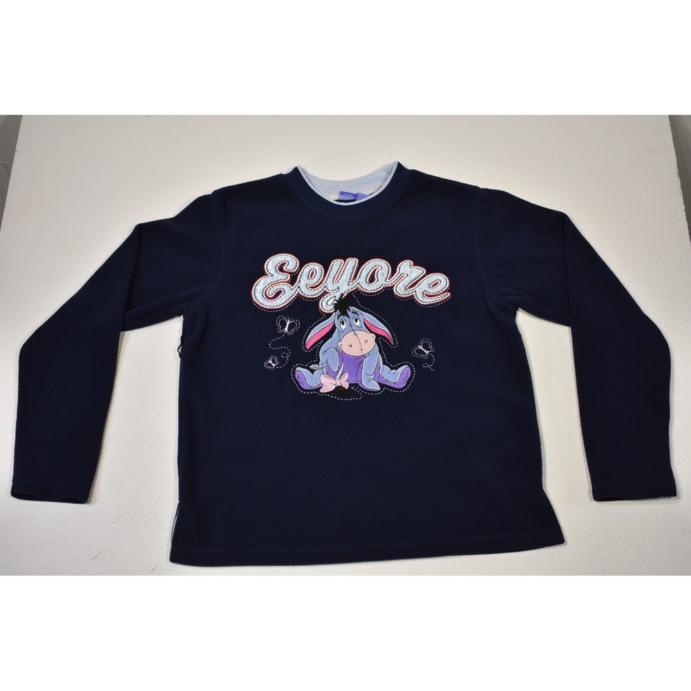 Disney Eeyore Fleece Sweatshirt Navy Blue Embroidered Winnie the Pooh Small